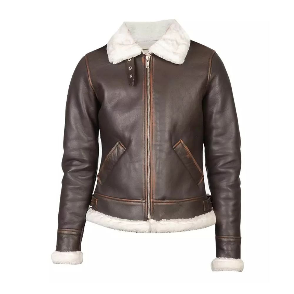 B3 Brown Shearling Jacket Leather