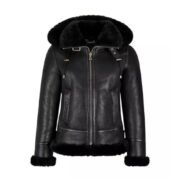 Black Hooded Shearling Jacket