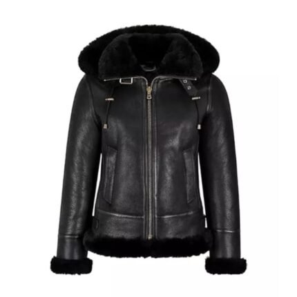 Black Hooded Shearling Jacket